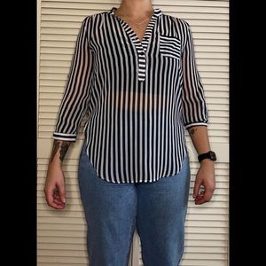 WetSeal Sheer Black and White Striped Blouse. Business Casual. Size Medium.